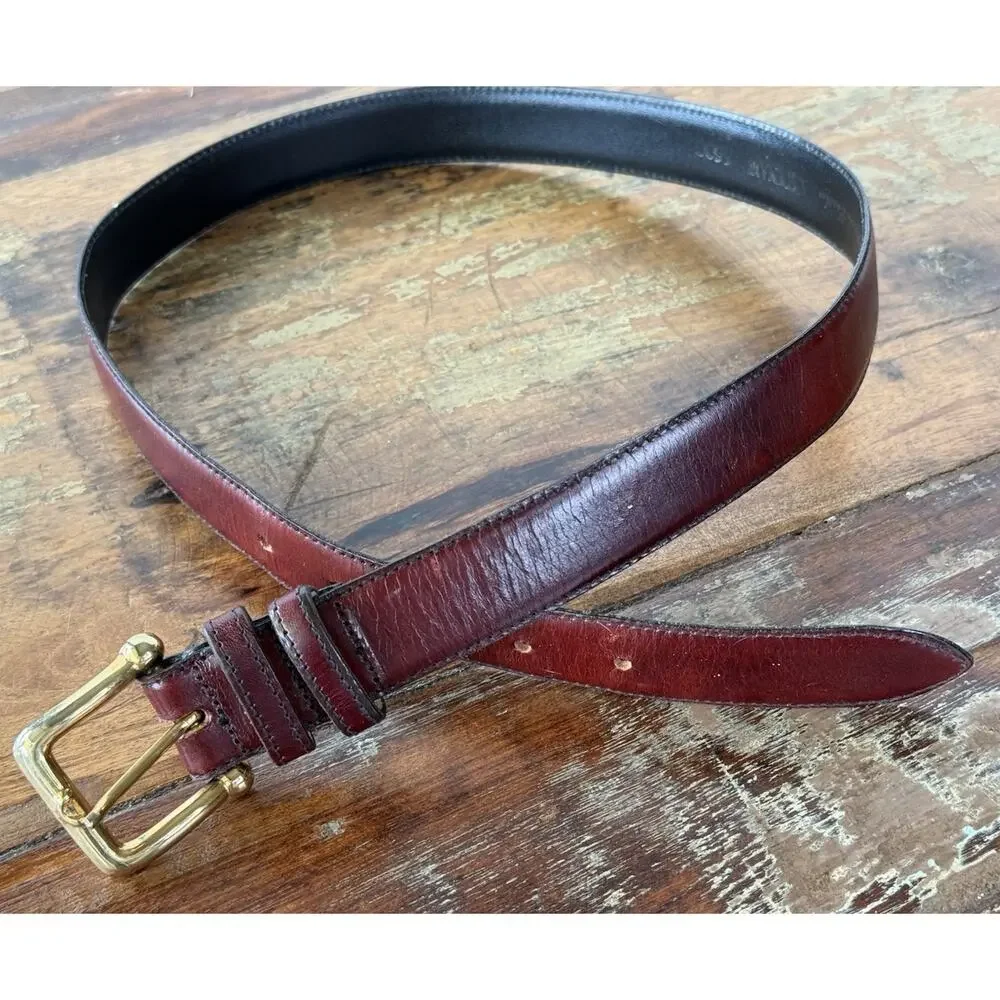 Cipriani Italian Saddle Leather Burgundy Leather Belt Gold Tone Buckle Large USA